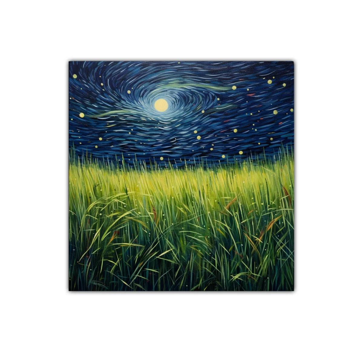 Cielo nocturno con campos de hierba iluminada por la luna