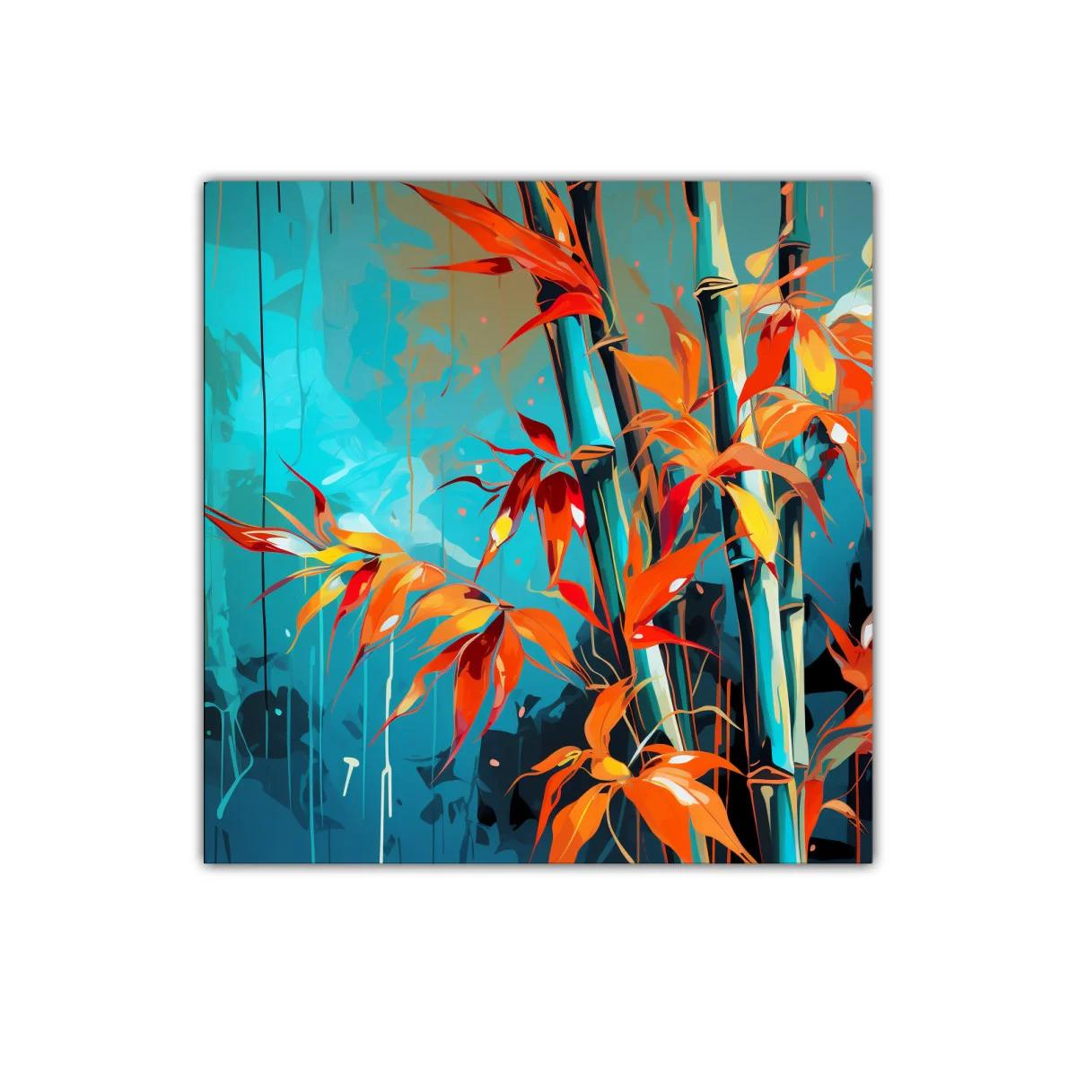 Cuadro decorativo con bambú y hojas en tonos vibrantes — imagen principal