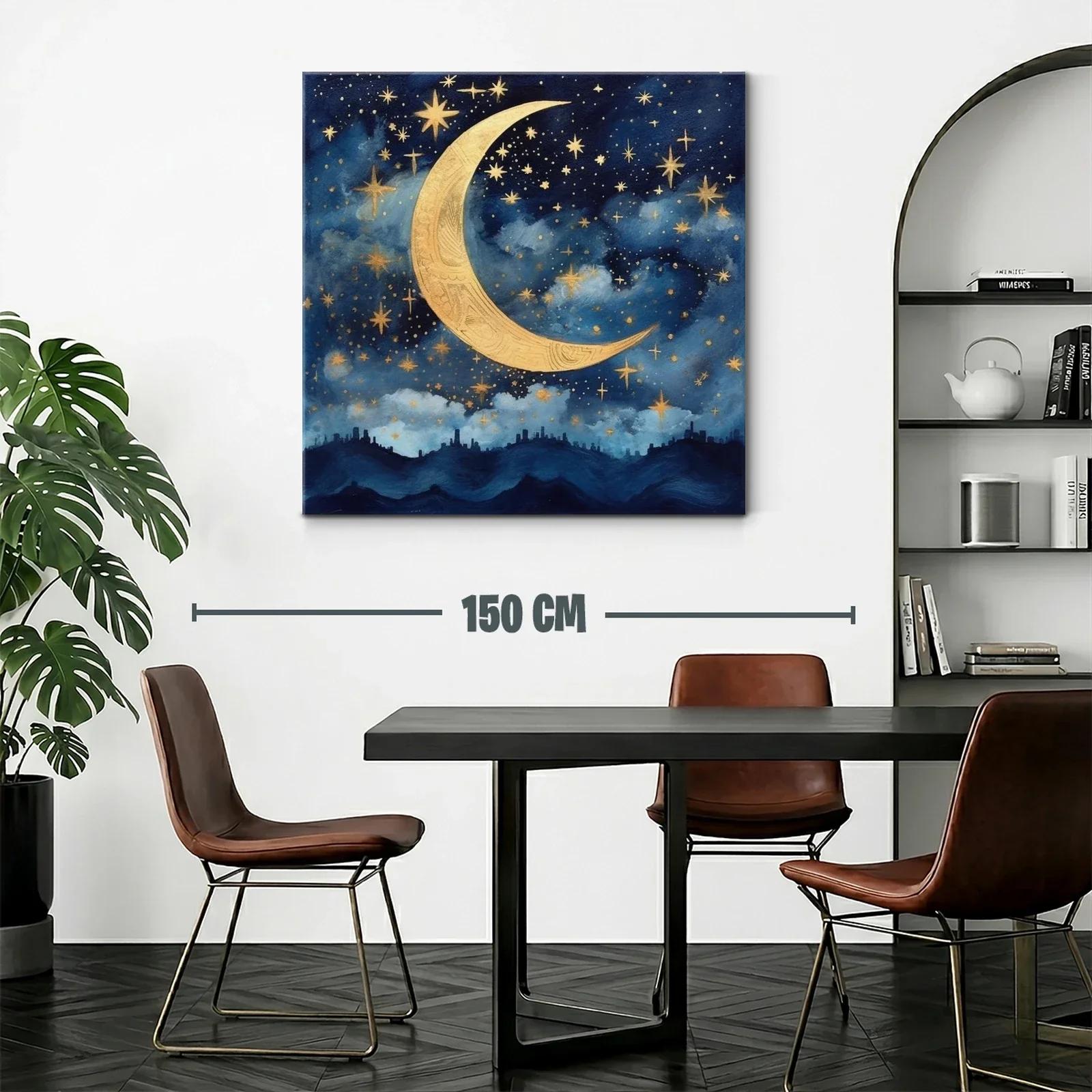 Cuadro con luna dorada y cielo estrellado azul — miniatura 2