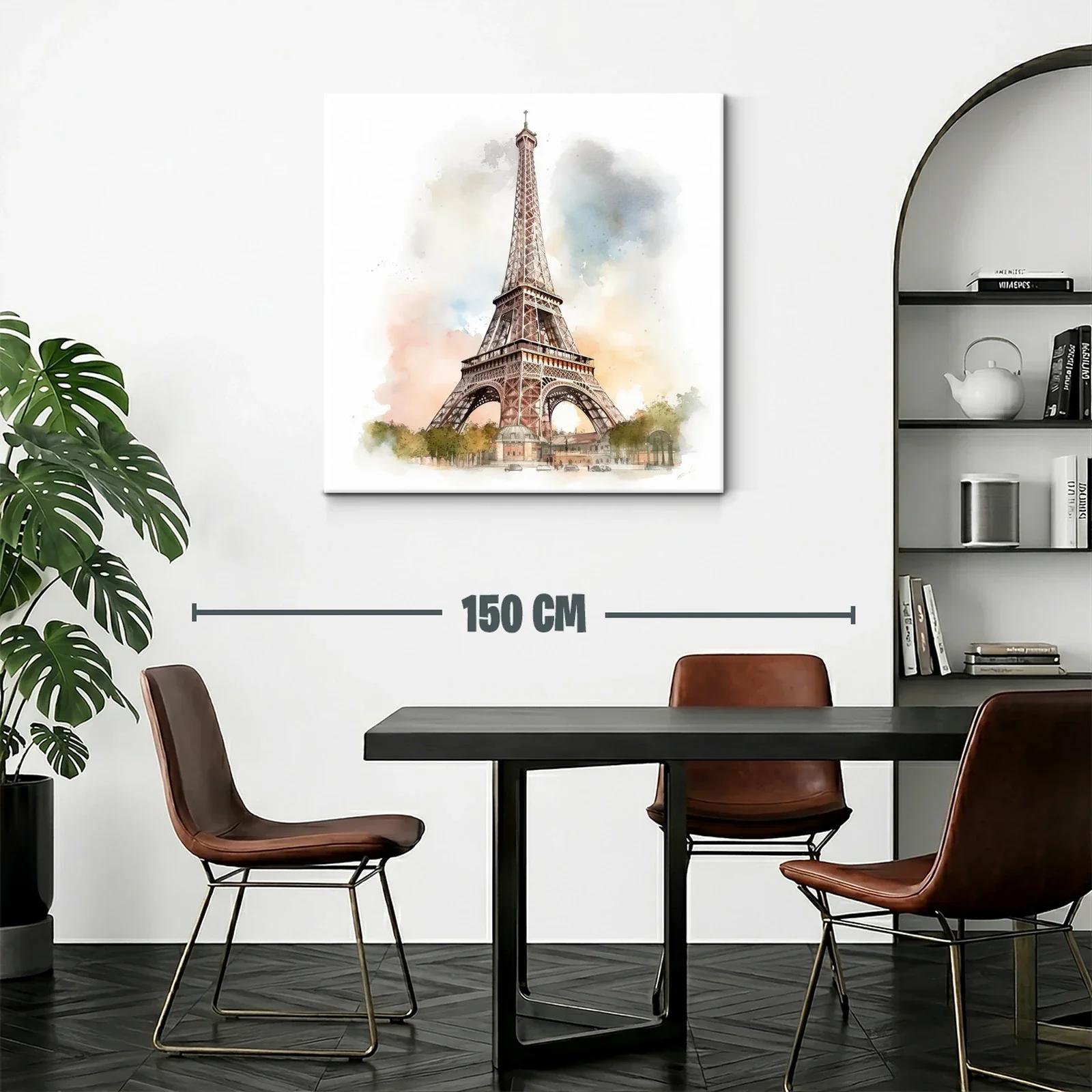 Cuadro Torre Eiffel con acuarela en tonos cálidos y suaves — miniatura 2