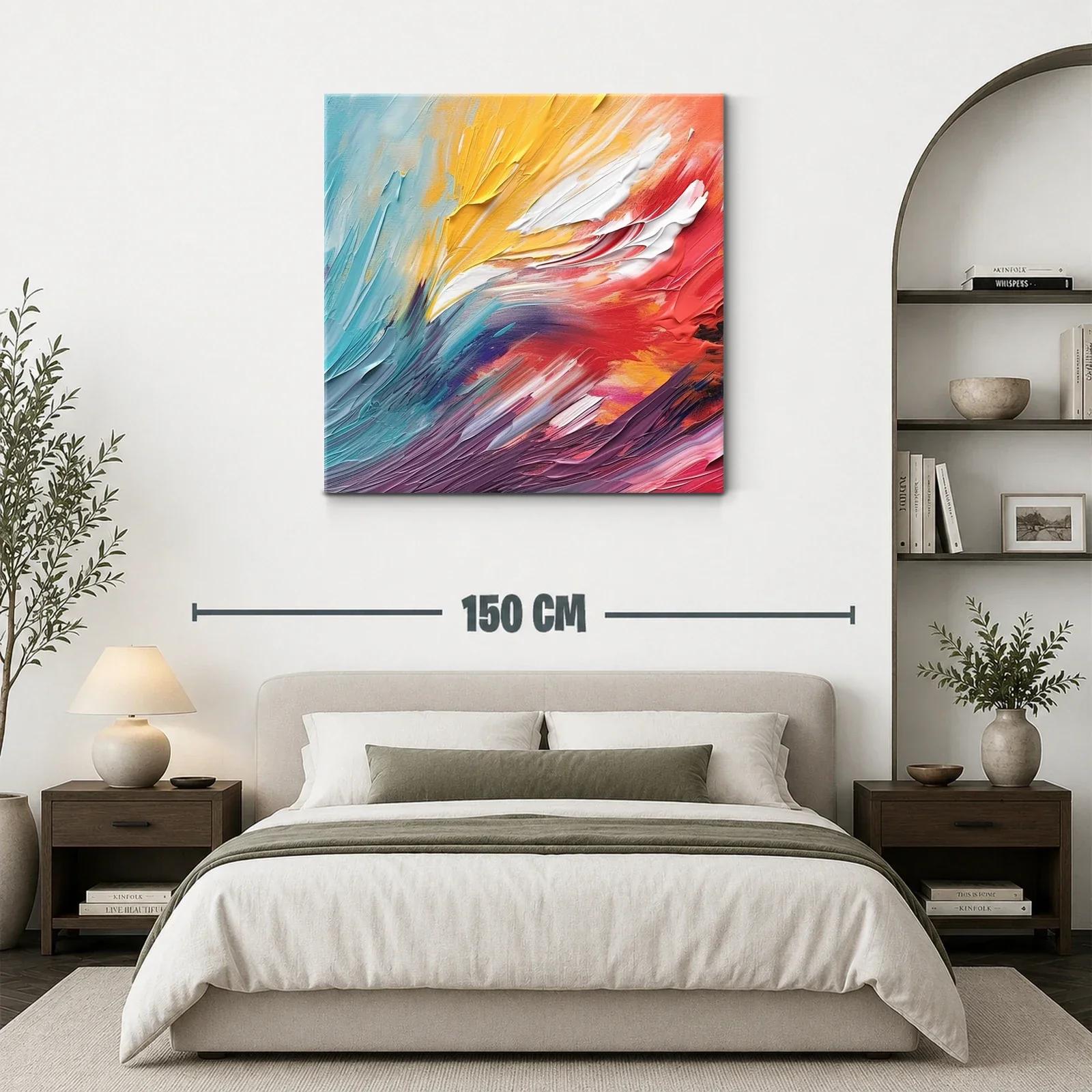Cuadro abstracto vibrante con tonos cálidos y fríos — miniatura 3