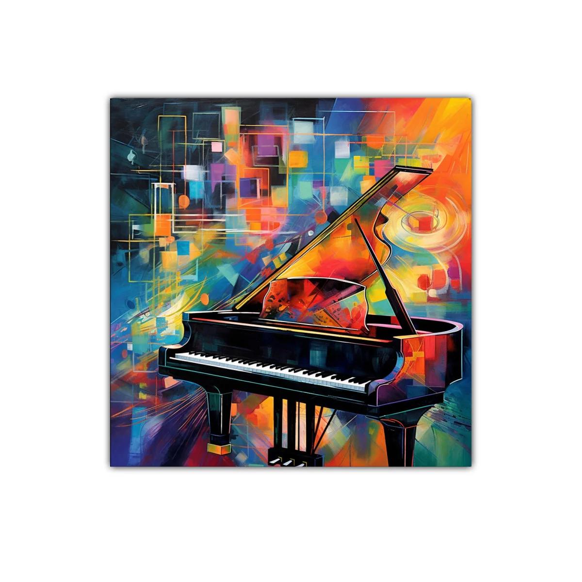 Cuadro decorativo piano de cola con explosión de color vibrante — imagen principal