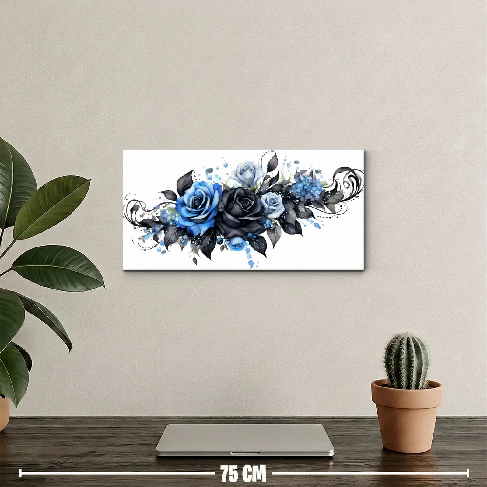 Cuadro ramo de rosas azules y negras con arabescos acuarela — miniatura 2