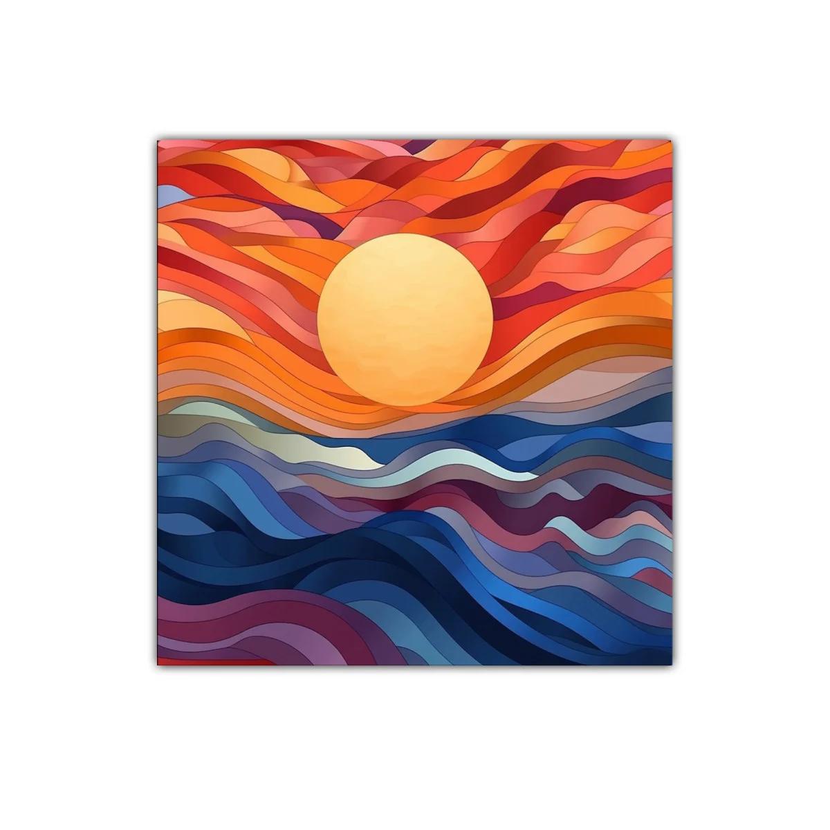 Cuadro decorativo atardecer abstracto en tonos cálidos y azules — imagen principal