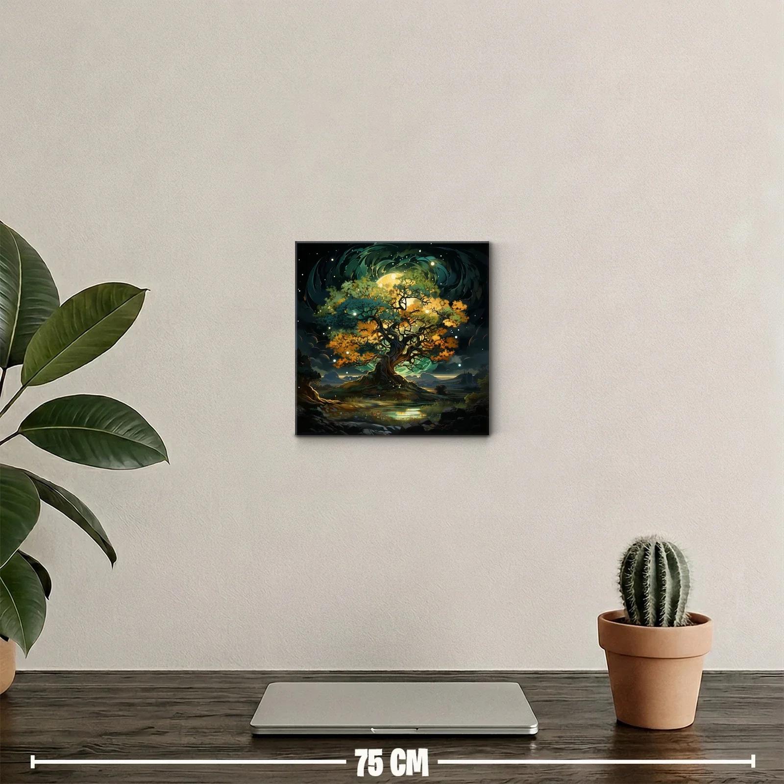 Árbol mágico iluminado en paisaje nocturno fascinante — miniatura 2