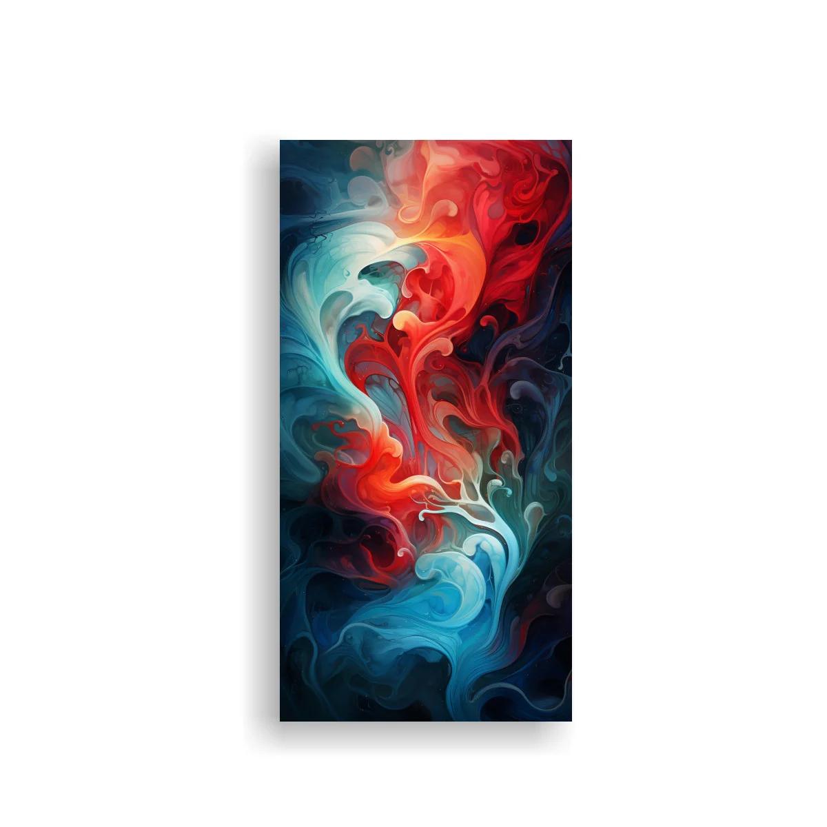 Cuadro remolino de humo abstracto en rojo y turquesa