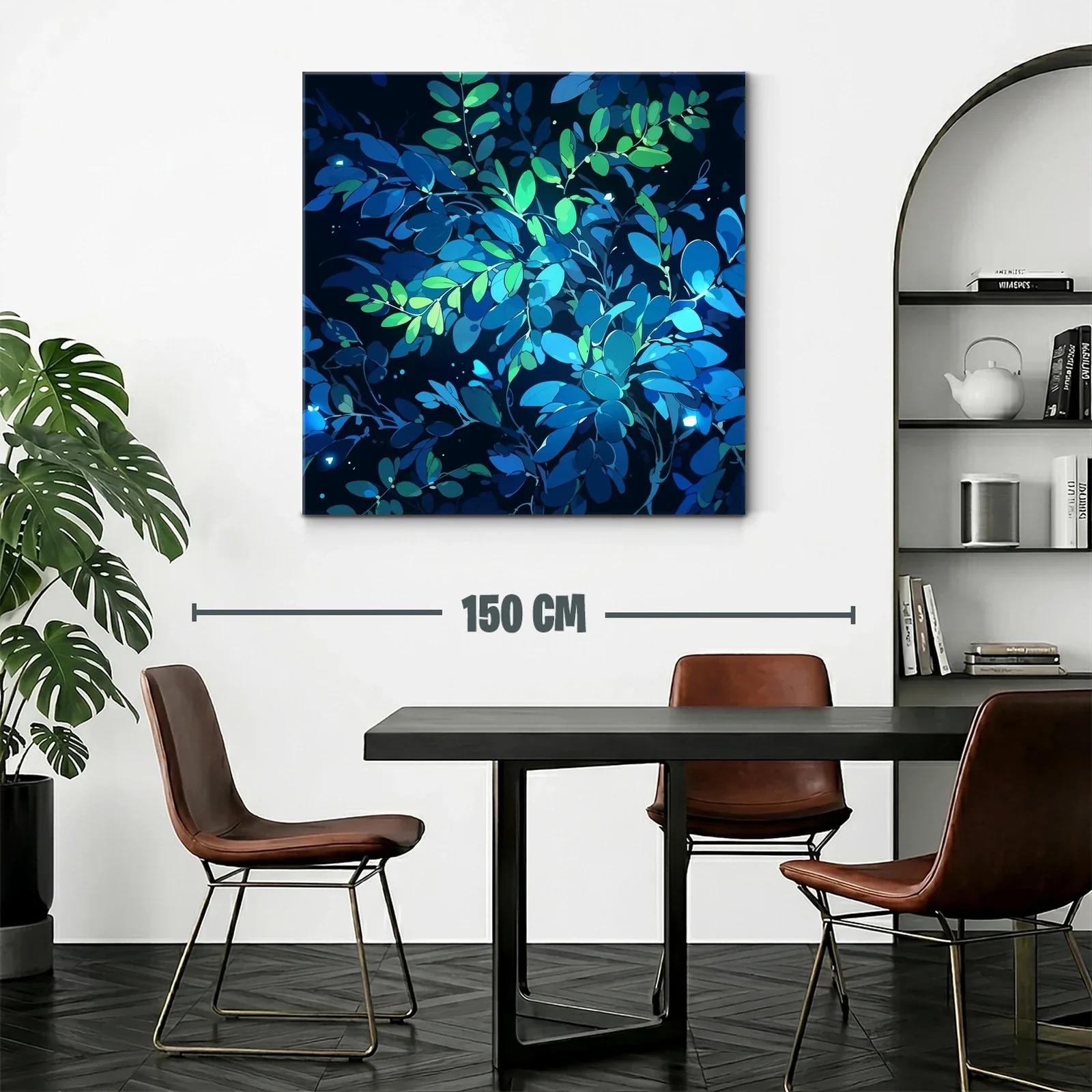Cuadro Abstracto Hojas en Tonos Azules y Verdes — miniatura 2