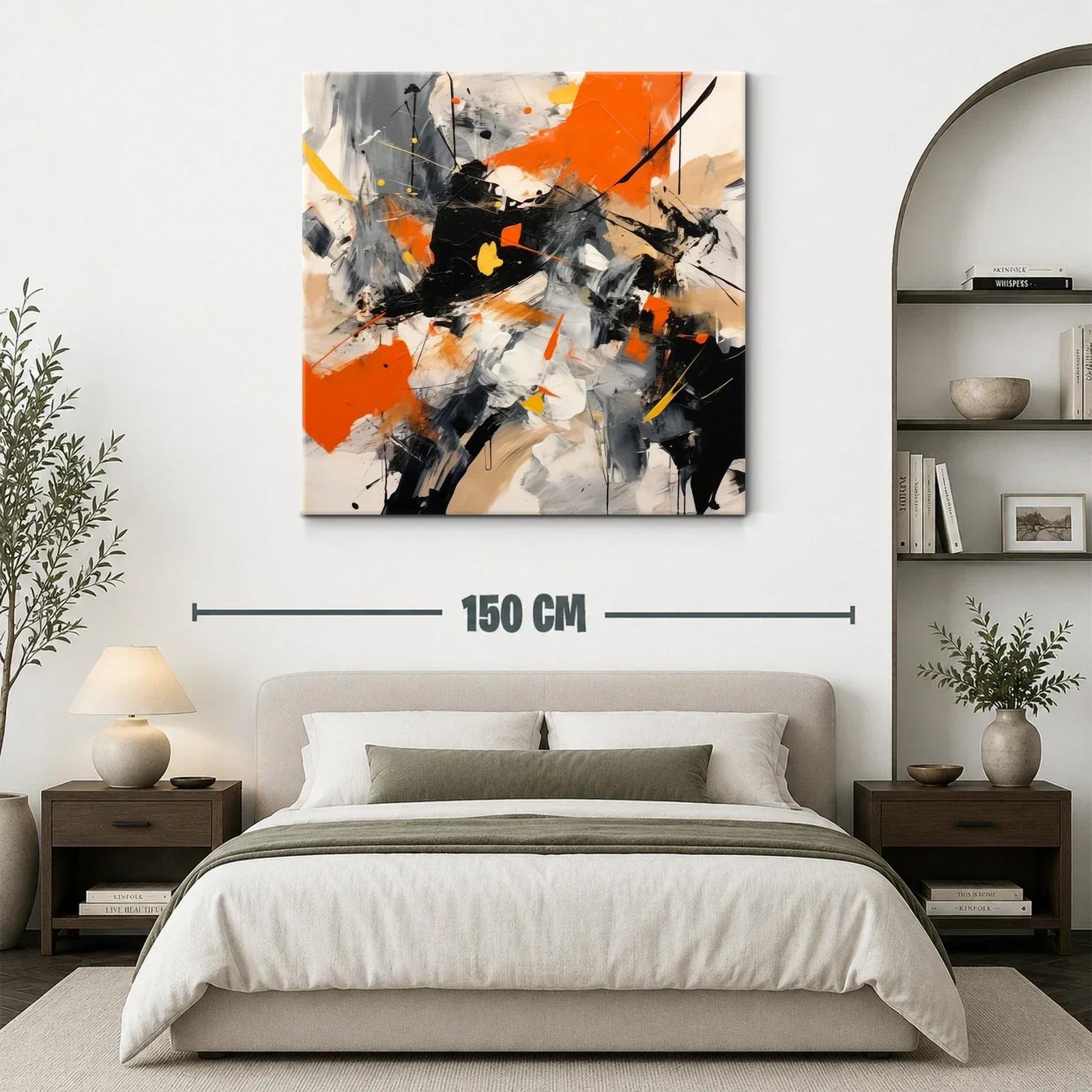 Cuadro abstracto vibrante con tonos naranjas y negros impactantes — miniatura 3