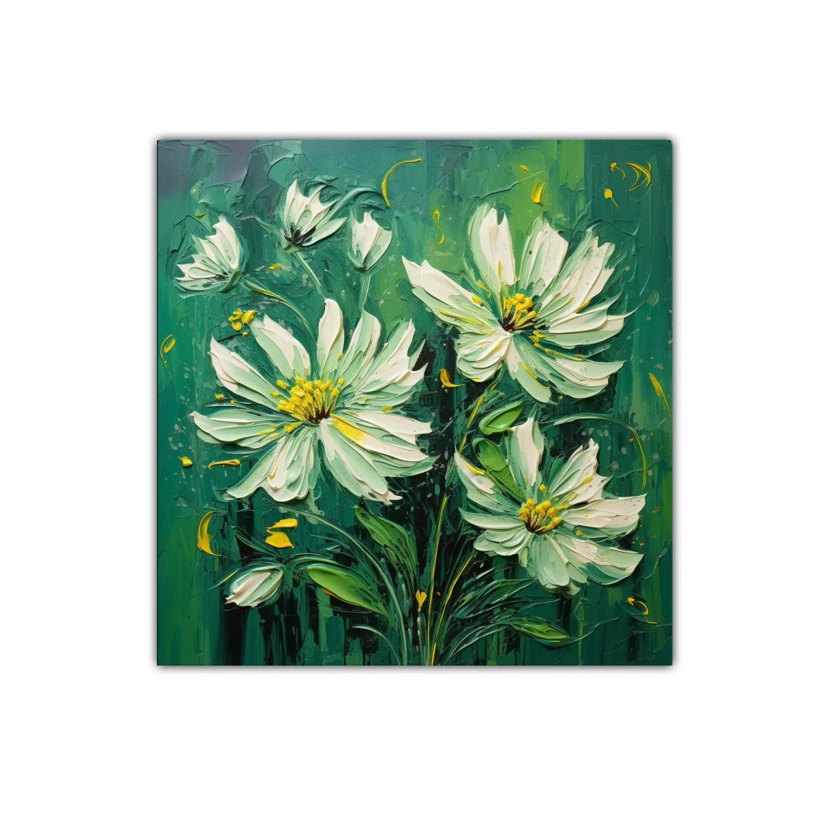 Cuadro flores blancas sobre fondo verde intenso — imagen principal