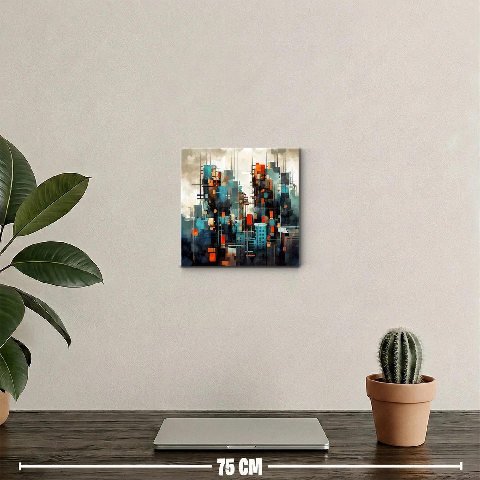 Cuadro abstracto de ciudad moderna con toques vibrantes — miniatura 2