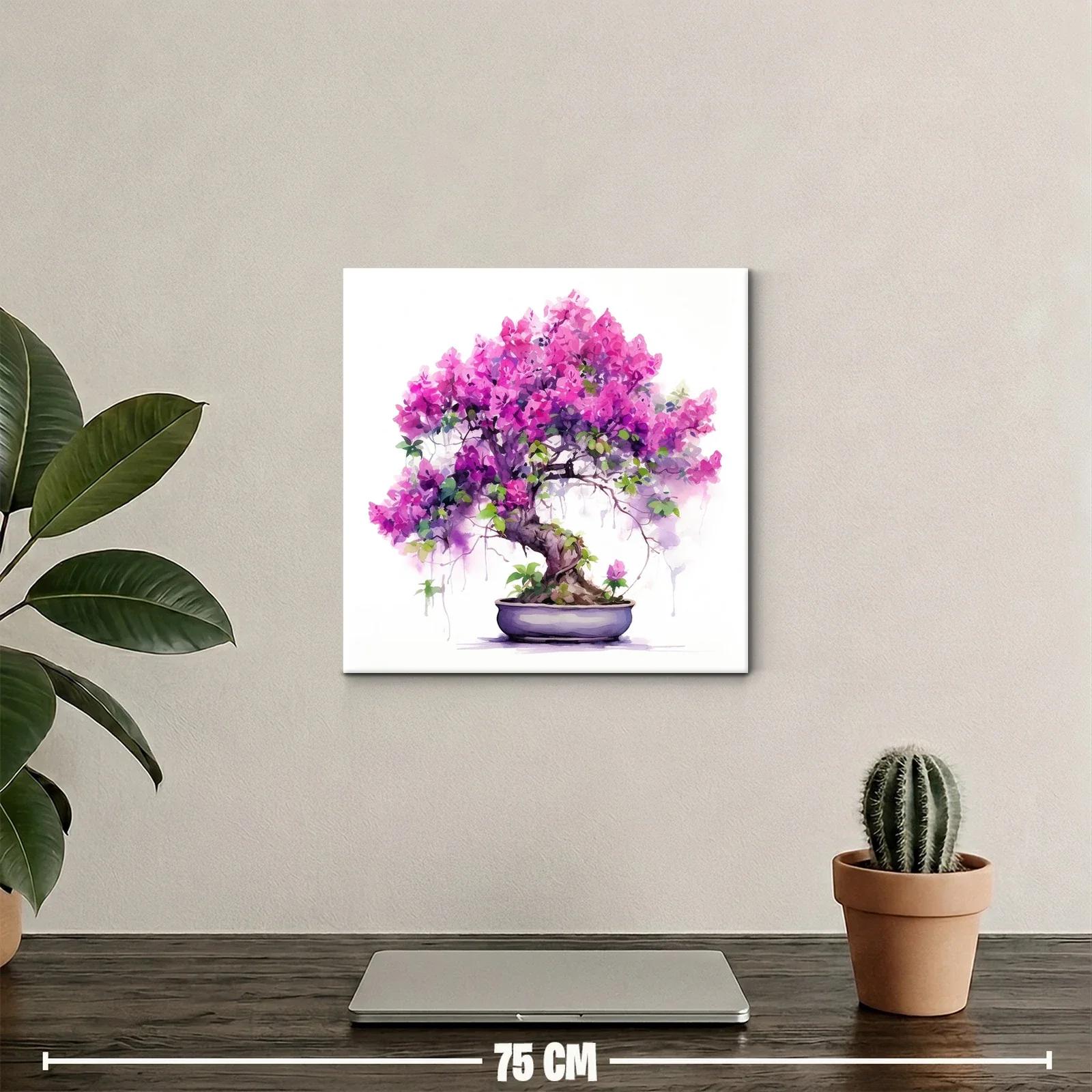Cuadro con Bonsái en tonos rosas y morados vibrantes — miniatura 2