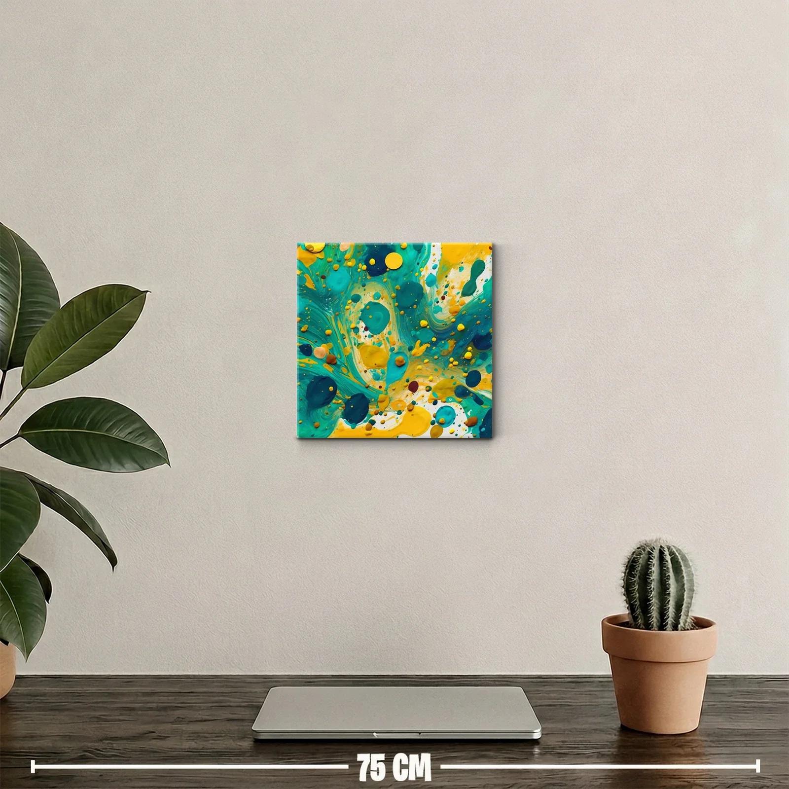 Composición abstracta en tonos turquesa y amarillo vibrante — miniatura 2