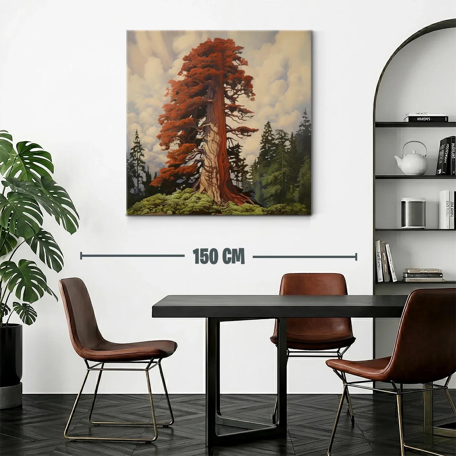 Imponente árbol rojizo entre bosque y cielo nublado — miniatura 2