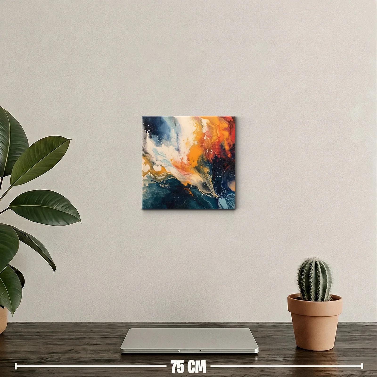 Cuadro abstracto en vibrantes tonos naranjas y azules intensos — miniatura 2