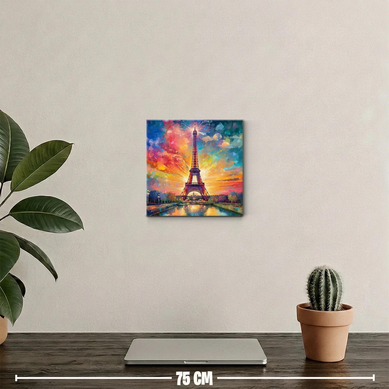 Cuadro colorido con la Torre Eiffel al atardecer vibrante — miniatura 2