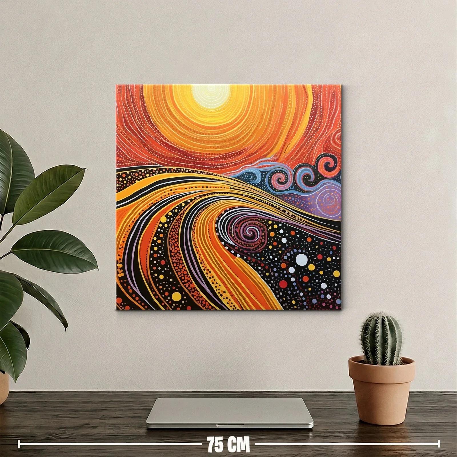 Cuadro abstracto con espirales y ondas en tonos cálidos — miniatura 2