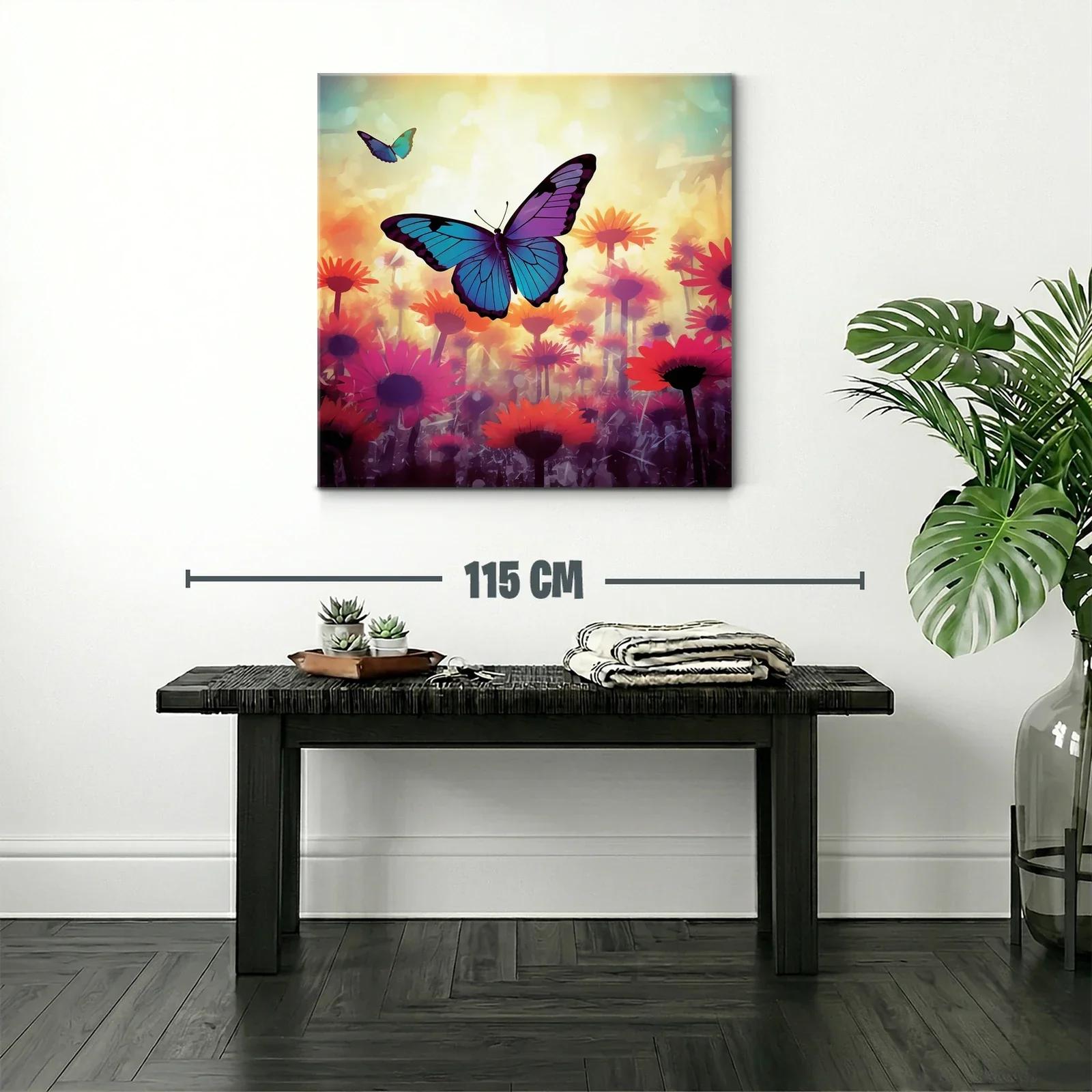 Mariposas vibrantes sobre campo de flores luminosas — miniatura 2