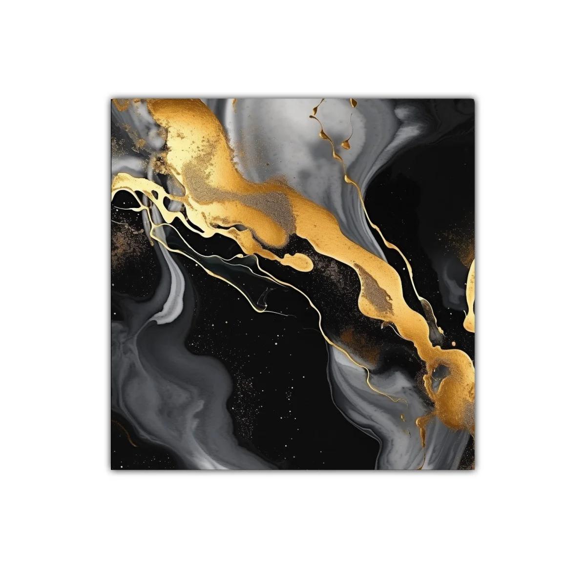 Cuadro abstracto con efectos dorados y negros elegantes