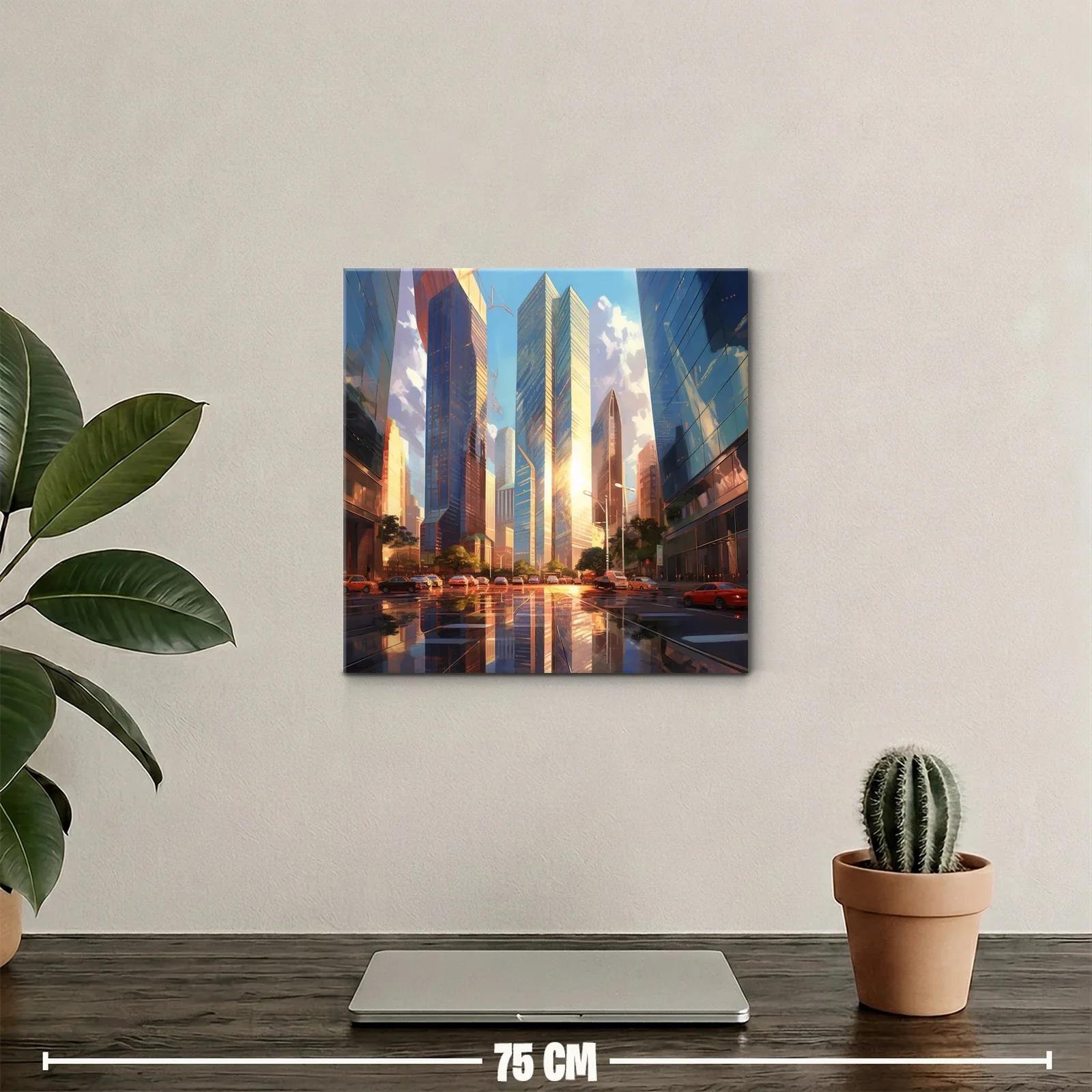 Atardecer urbano reflejado en rascacielos dorados — miniatura 2