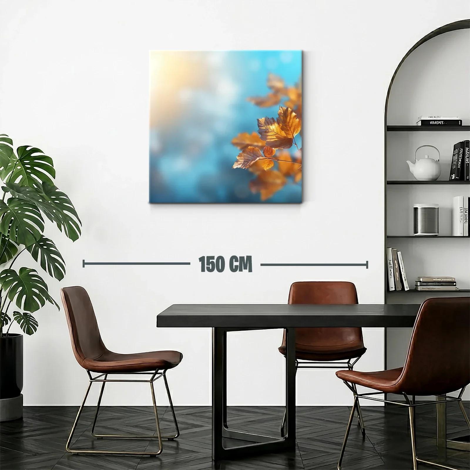 Hojas otoñales con fondo difuminado azul y luz cálida — miniatura 2