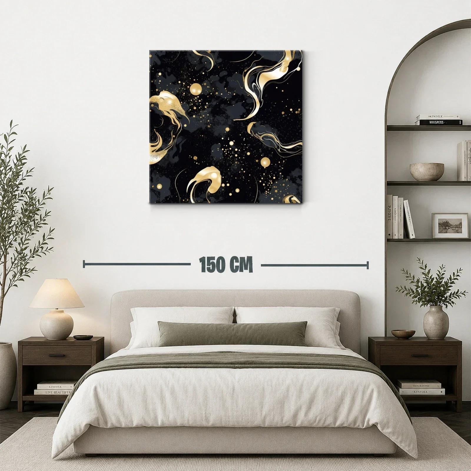 Cuadro abstracto con destellos dorados sobre fondo negro — miniatura 3
