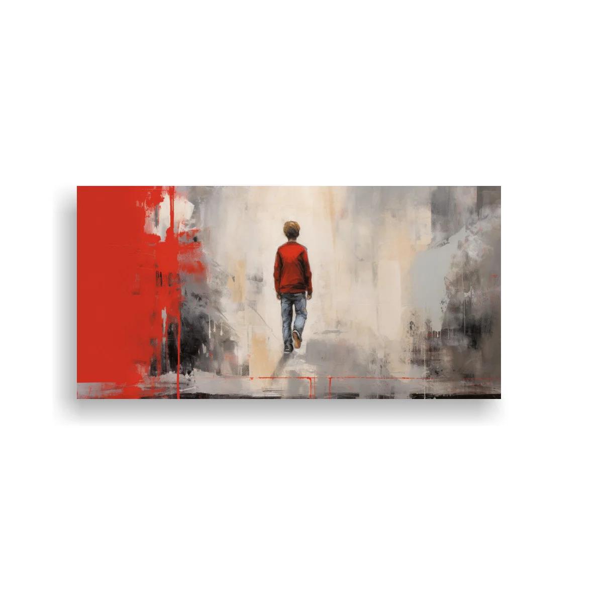 Cuadro figura humana caminando con chaqueta roja