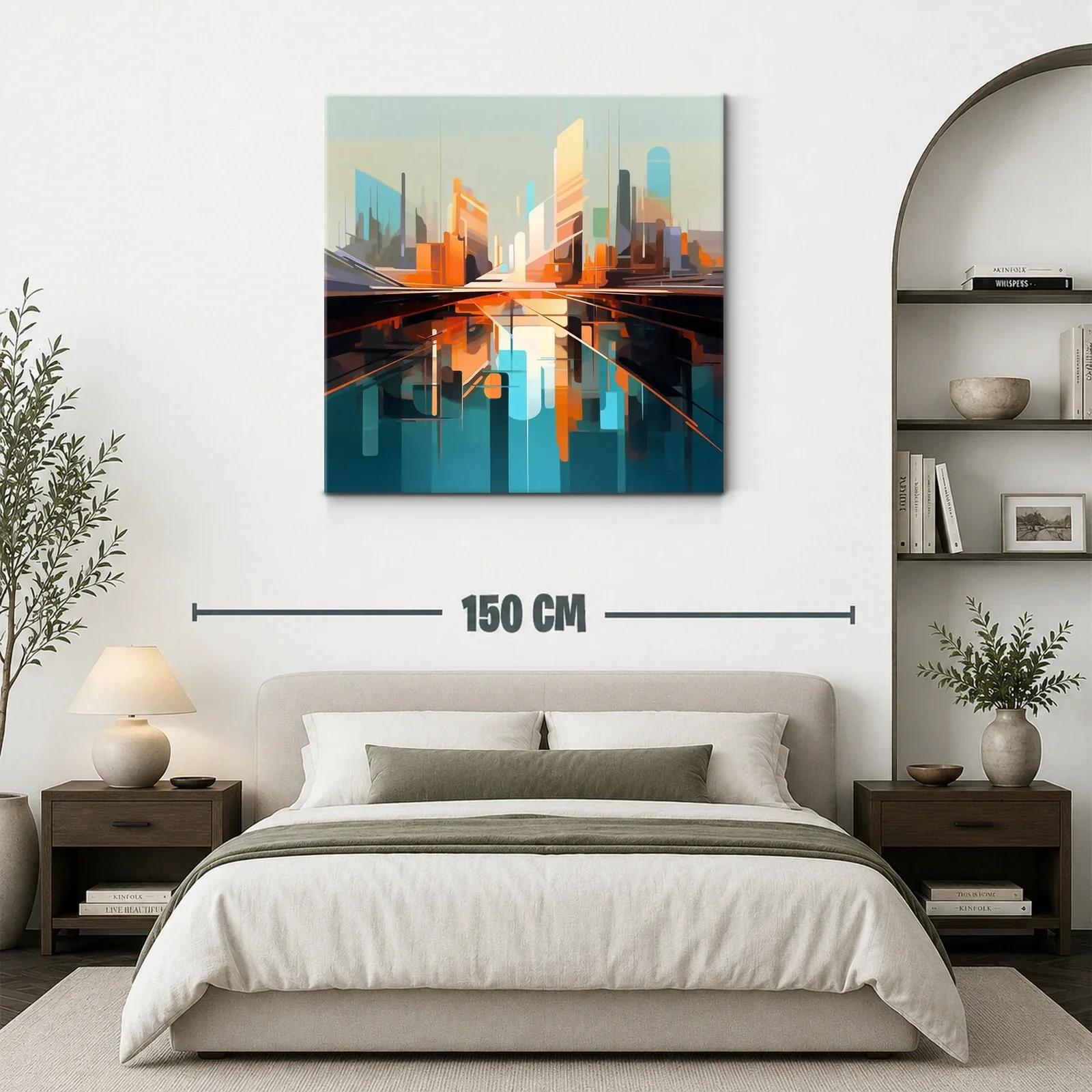 Cuadro abstracto con paisaje urbano futurista vibrante — miniatura 3