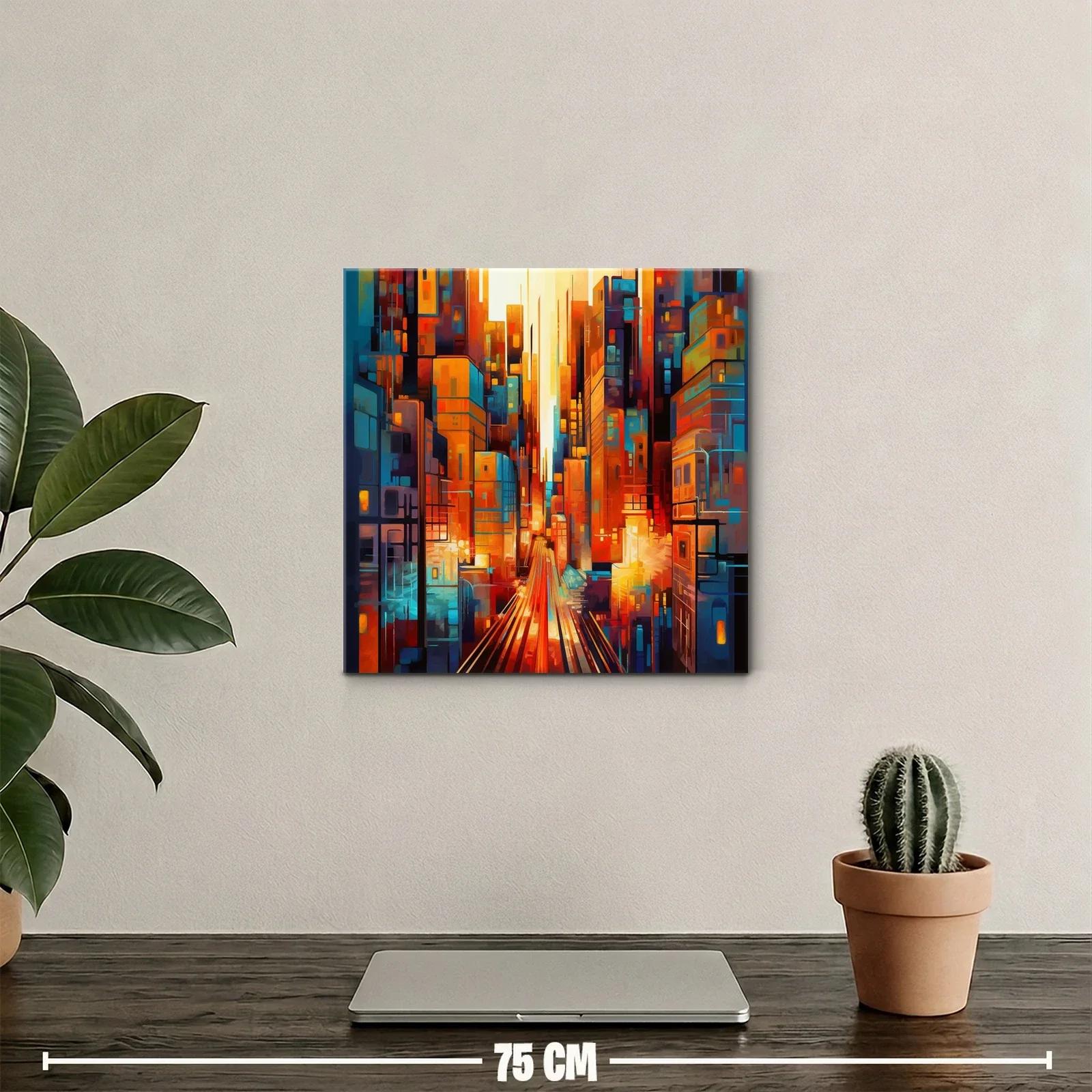 Cuadro urbano abstracto con luces vibrantes y profundidad — miniatura 2