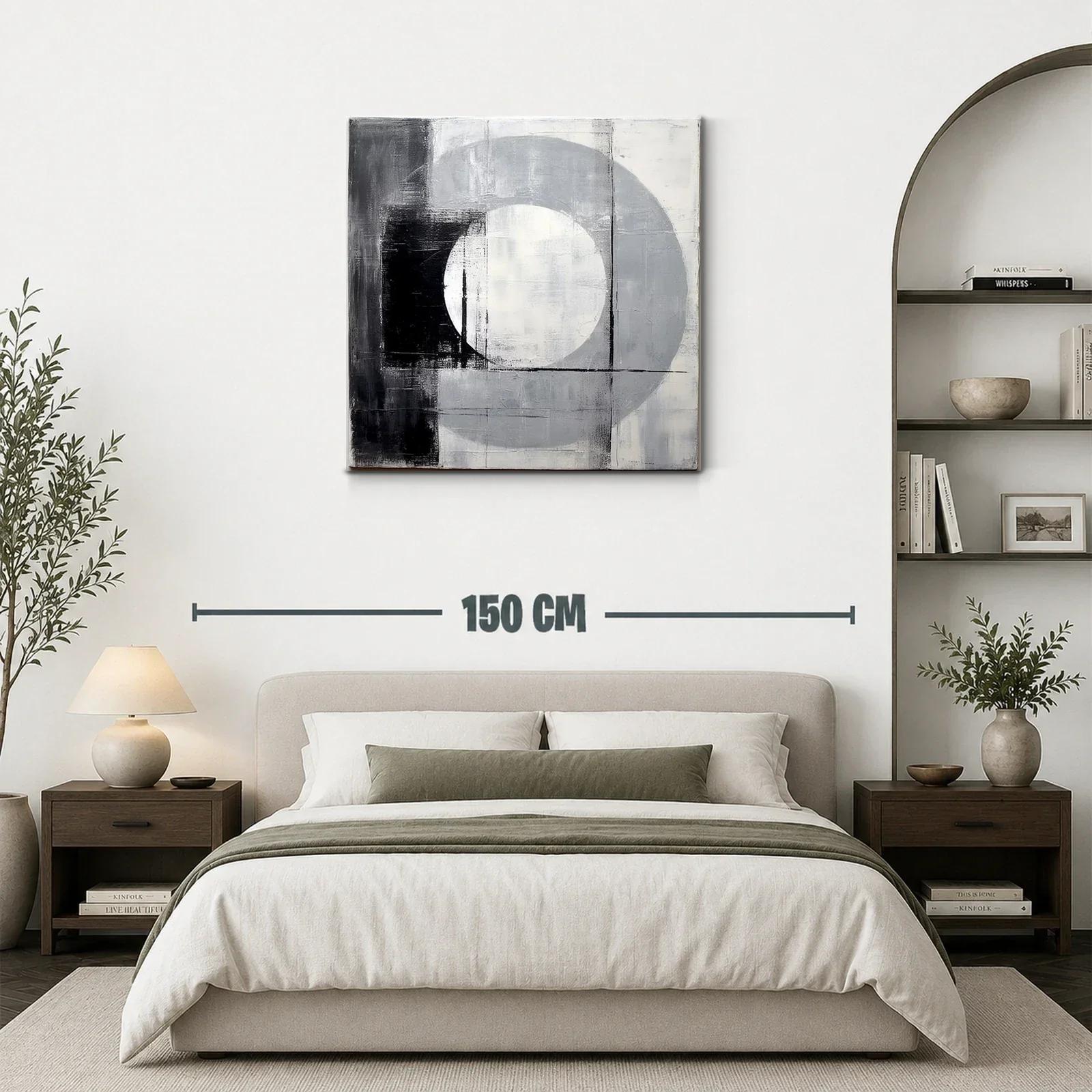 Cuadro abstracto en tonos gris y negro con formas geométricas — miniatura 3