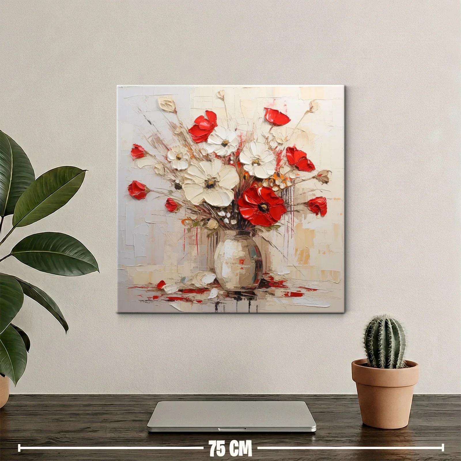 Ramo vibrante de flores rojas y blancas en jarrón neutro — miniatura 2