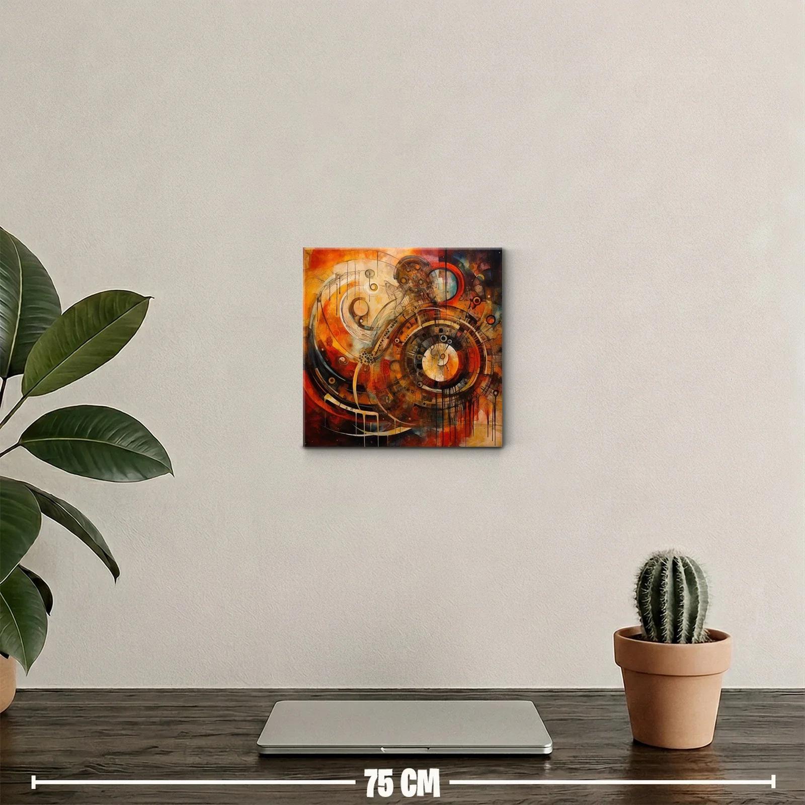 Cuadro abstracto con formas circulares y tonos cálidos intensos — miniatura 2