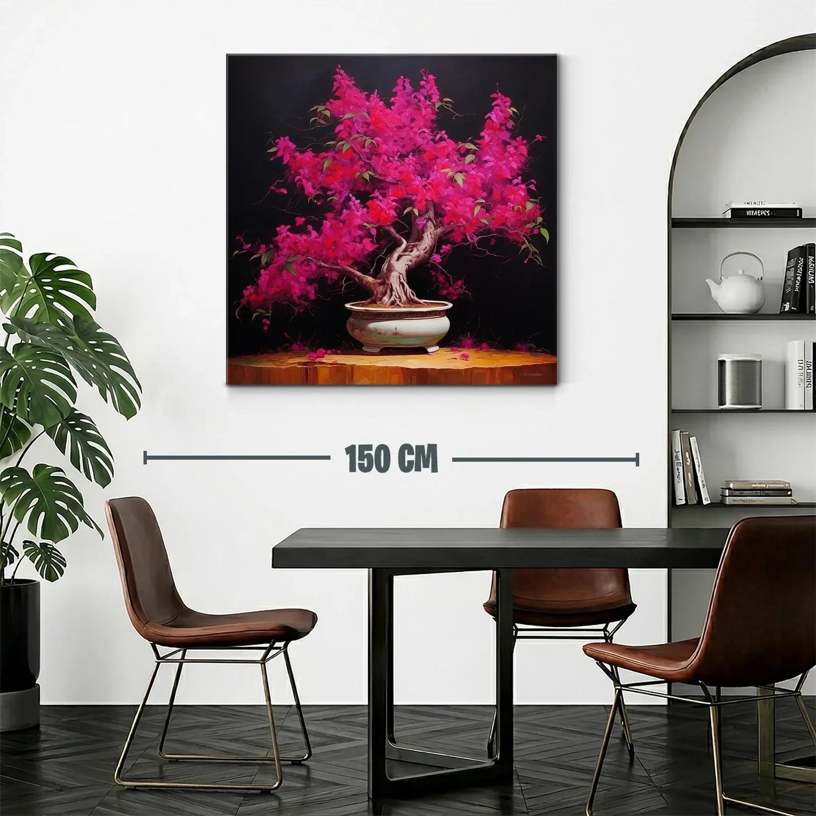 Árbol Bonsái en Floración Fucsia en Ambiente Oscuro — miniatura 2