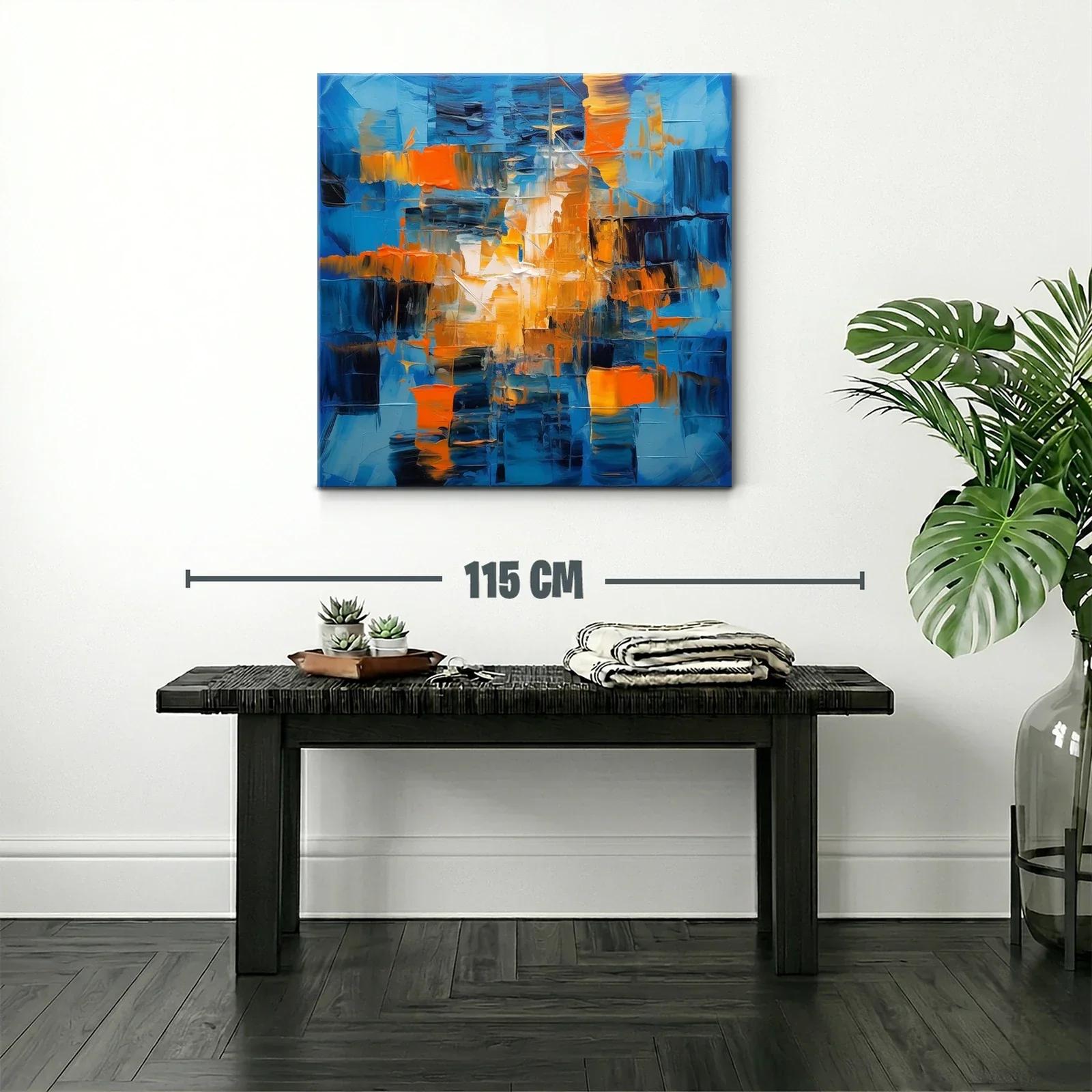 Cuadro abstracto en tonos azules y naranjas vibrantes — miniatura 2