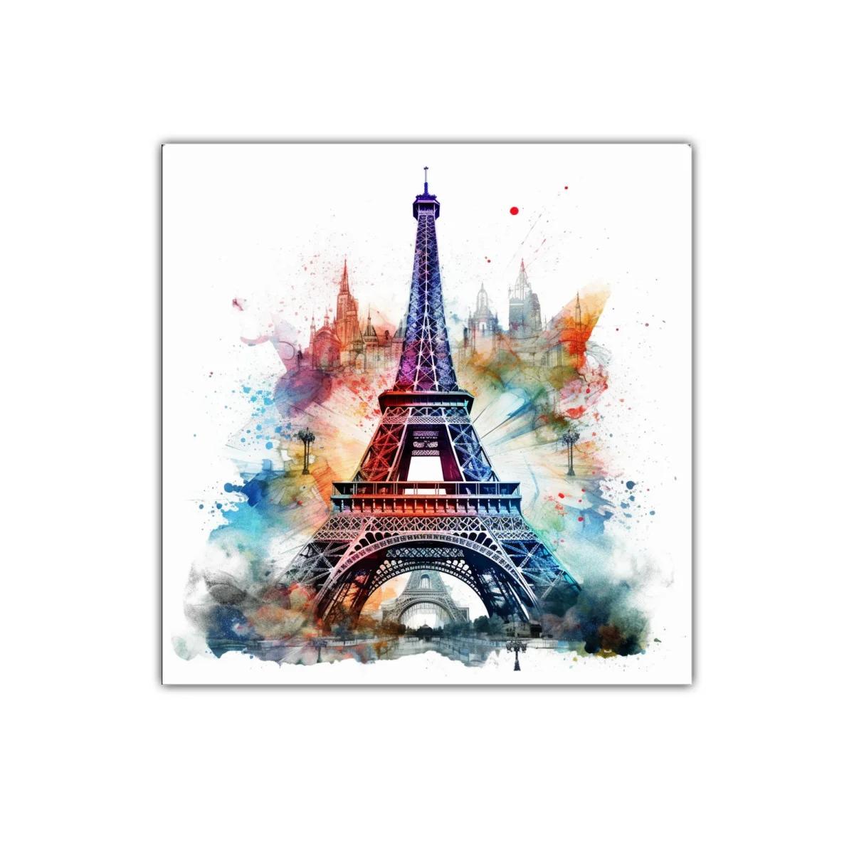 Cuadro decorativo con Torre Eiffel y acuarela vibrante