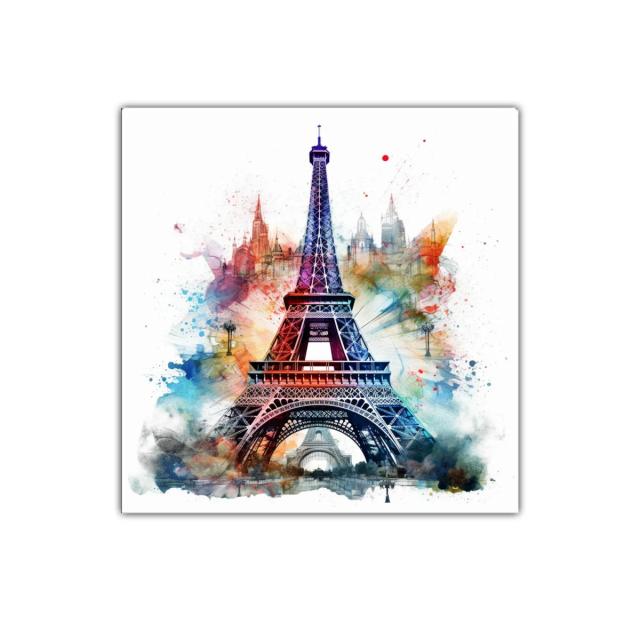 Cuadro decorativo con Torre Eiffel y acuarela vibrante