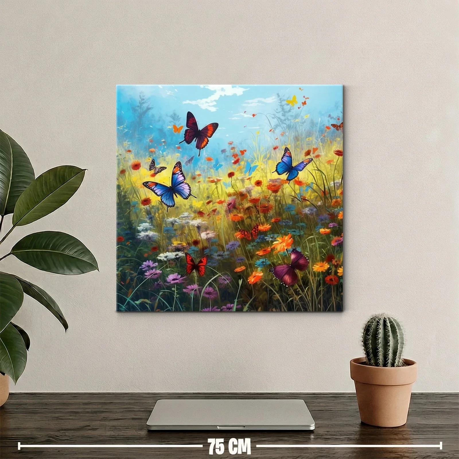 Mariposas sobre campo de flores silvestres en brillante día soleado — miniatura 2