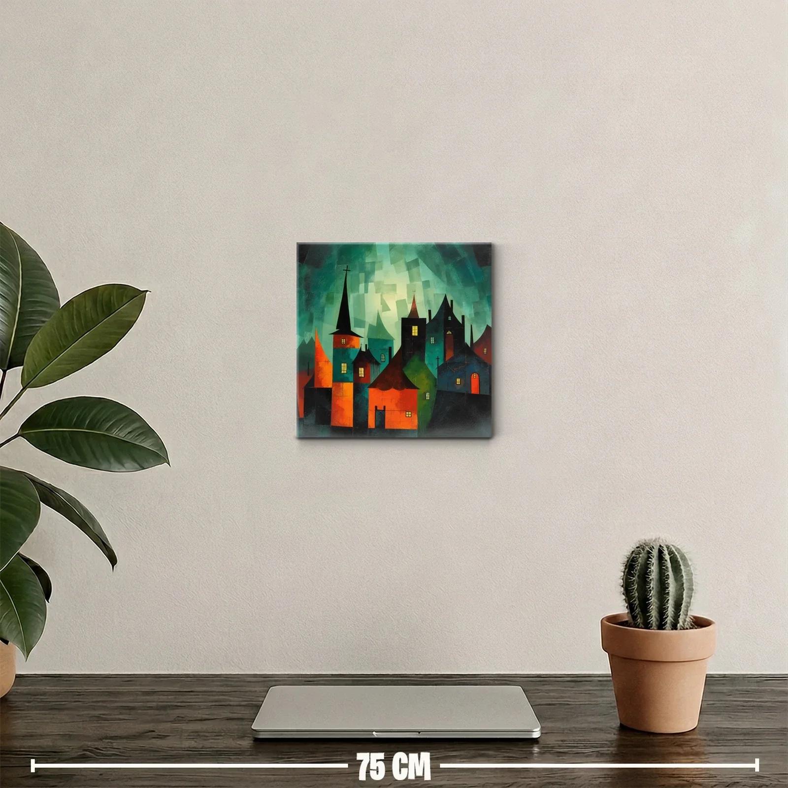 Pueblo mágico con luces cálidas y cielo en tonos verdosos — miniatura 2