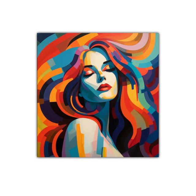 Retrato vibrante de mujer con cabello en llamas de colores