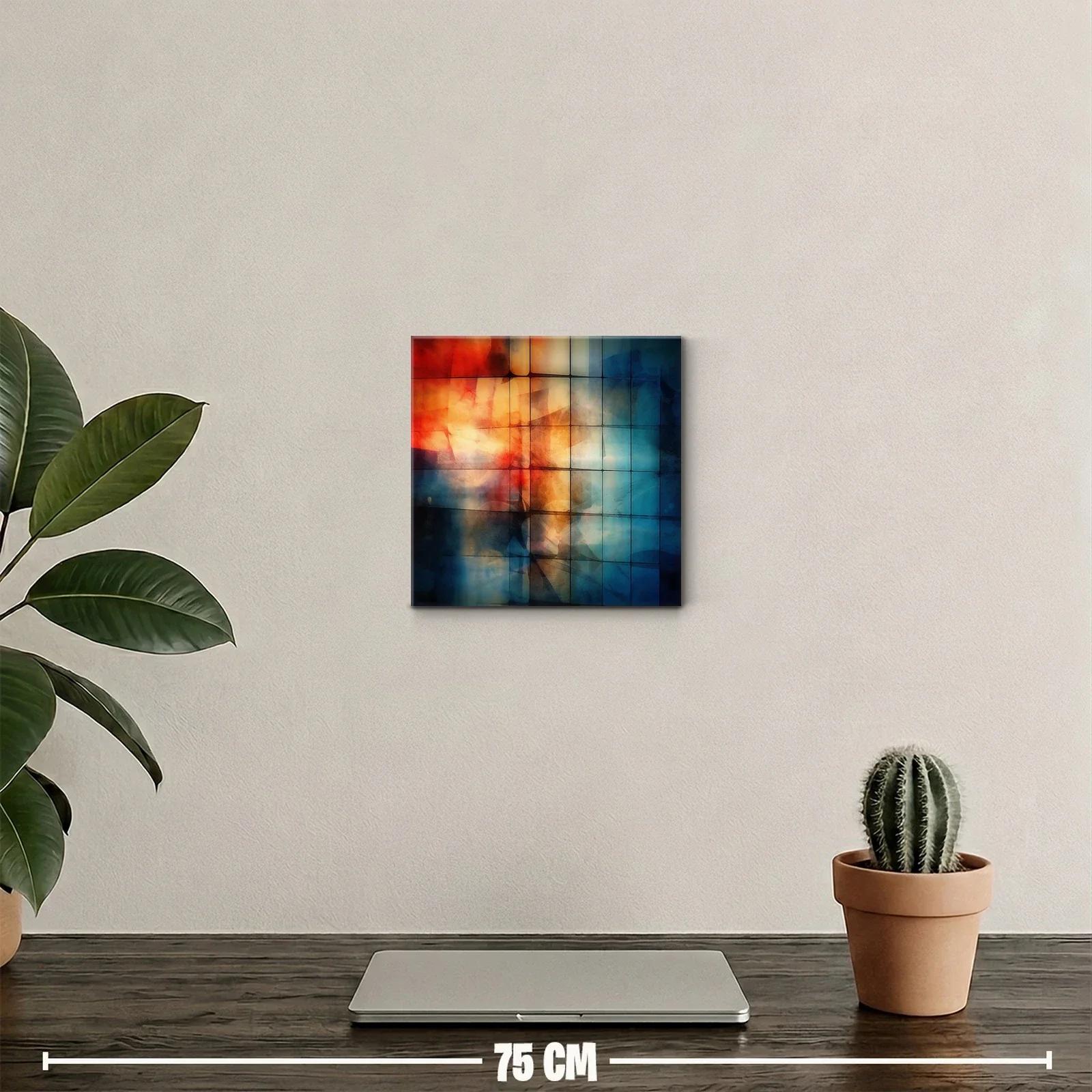 Cuadro abstracto con colores cálidos y fríos en armonía — miniatura 2