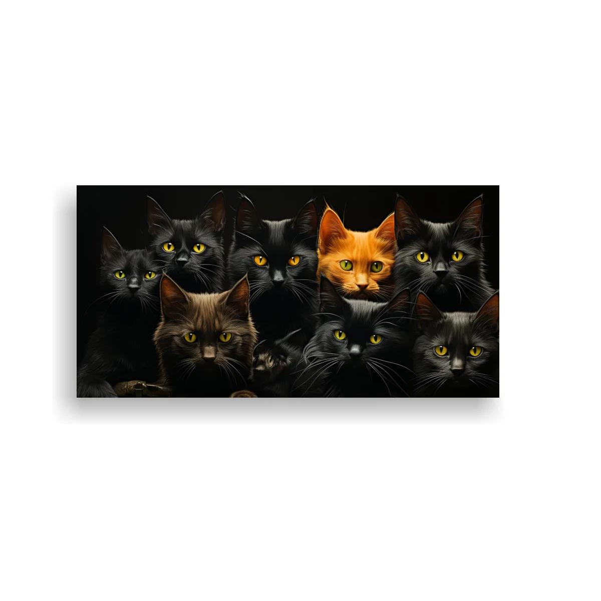Cuadro grupo de gatos con ojos iluminados — imagen principal