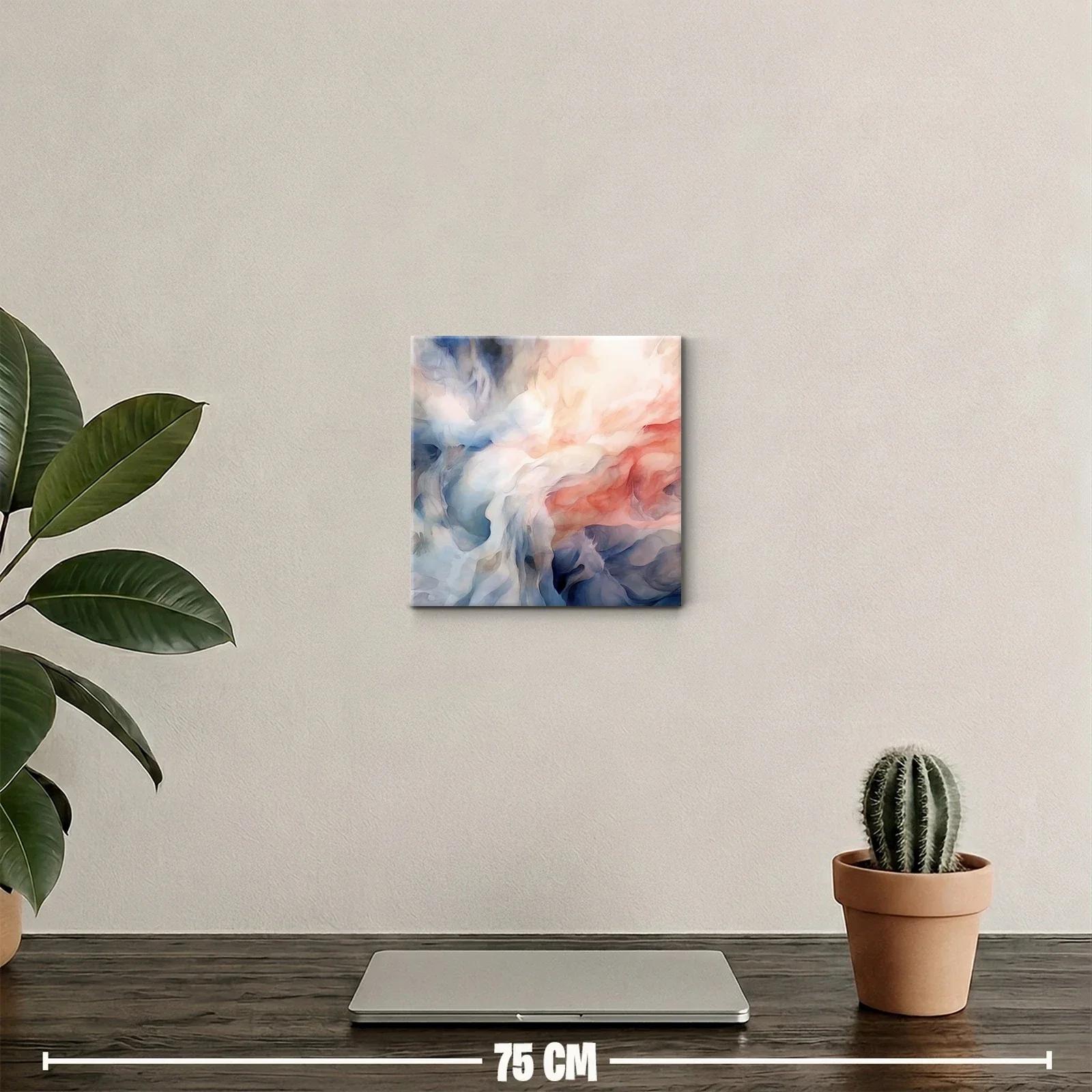 Cuadro abstracto con tonos azules y rojos suaves para decoración — miniatura 2