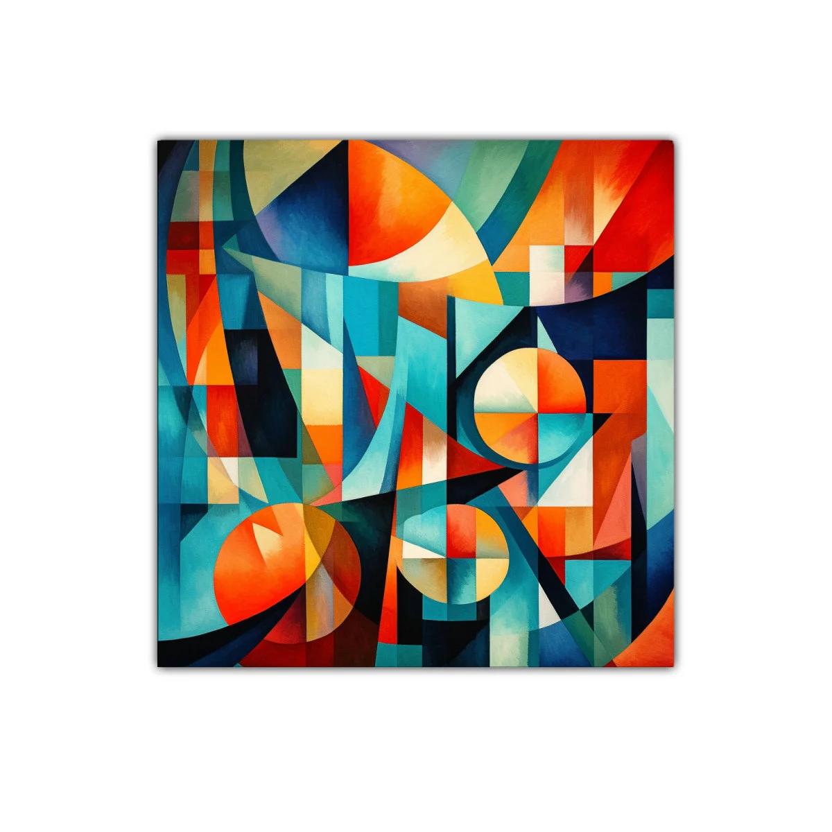 Composición abstracta en tonos cálidos y fríos vibrantes
