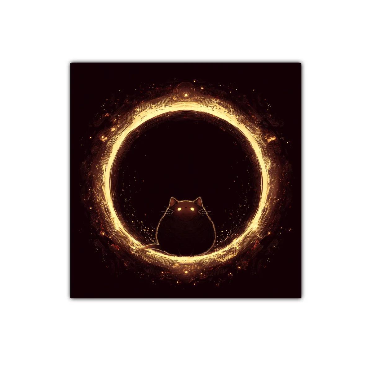 Gato misterioso en círculo de luz dorada brillante — imagen principal