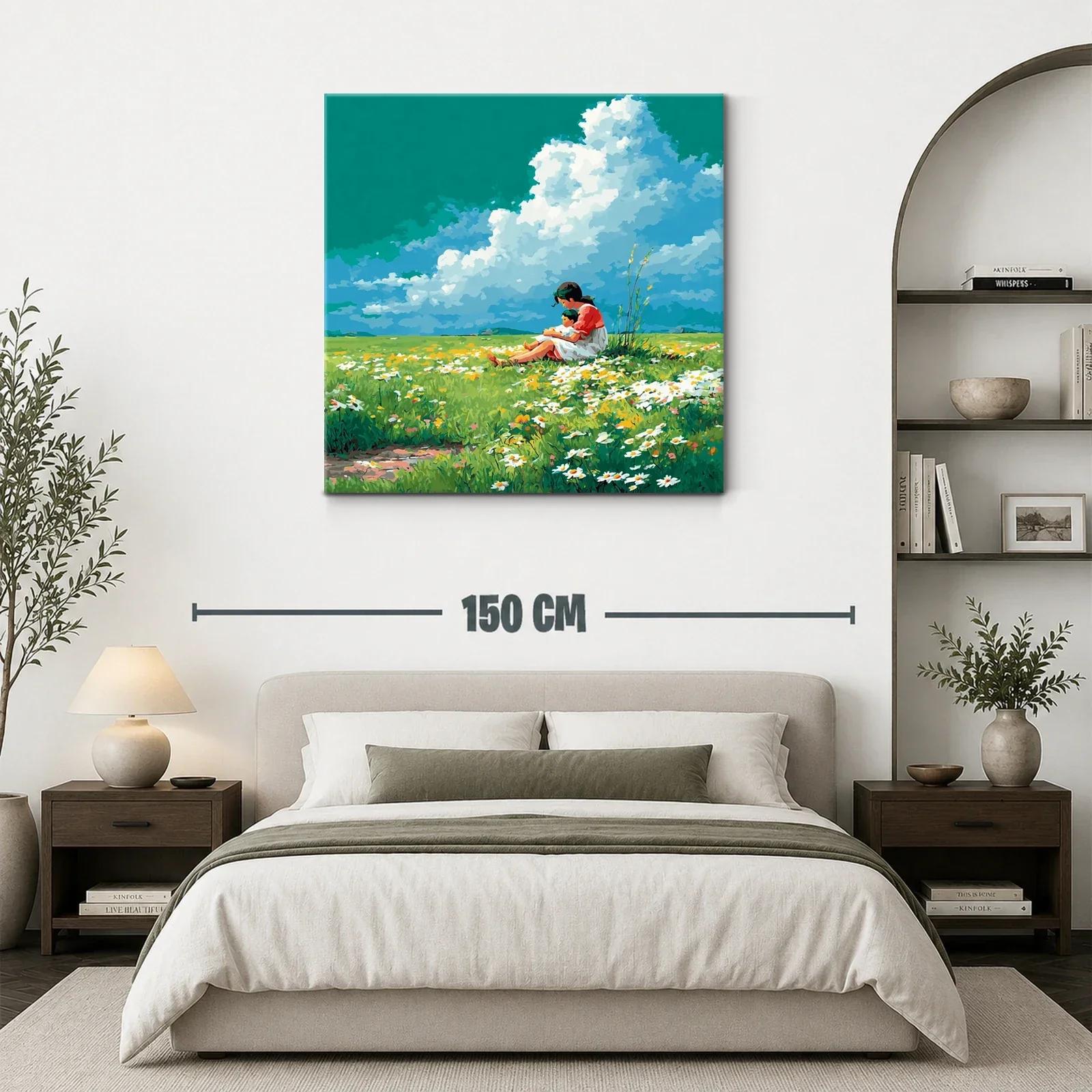 Tranquilidad en un campo de flores con madre e hijo — miniatura 3