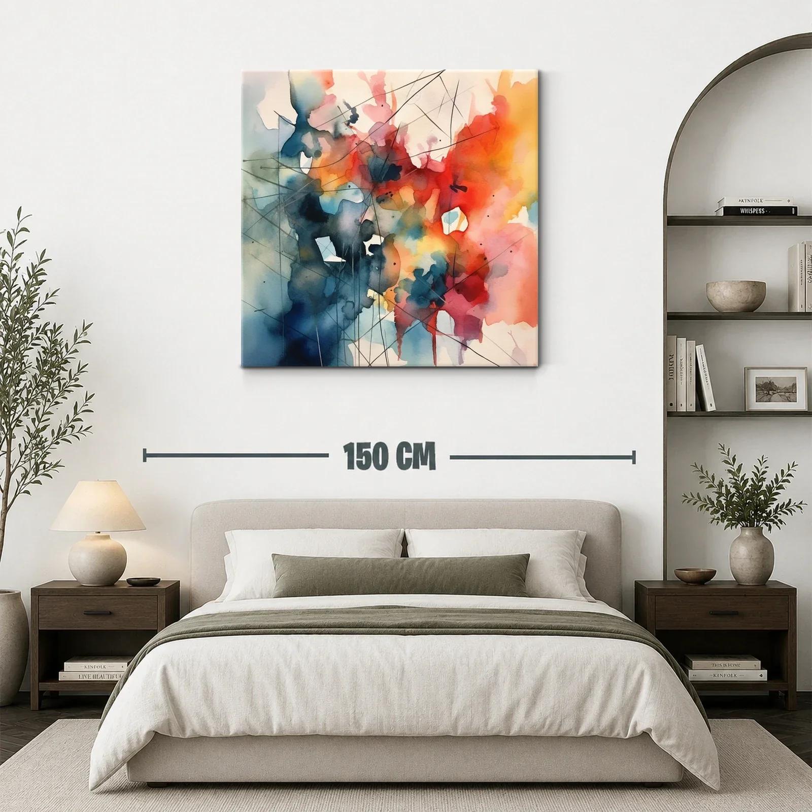 Cuadro abstracto vibrante con tonos cálidos y fríos combinados — miniatura 3