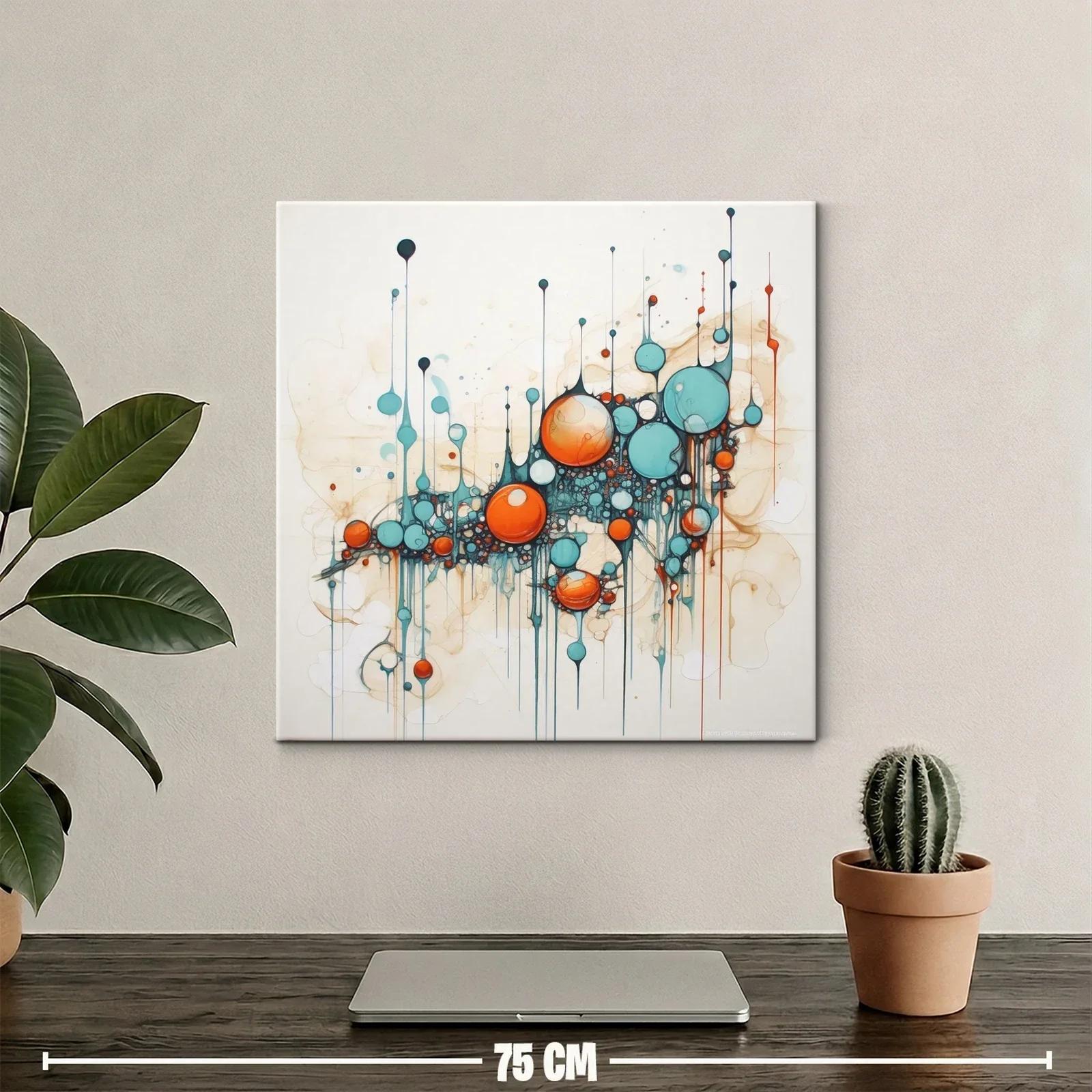 Cuadro abstracto con esferas en tonos azules y naranjas — miniatura 2