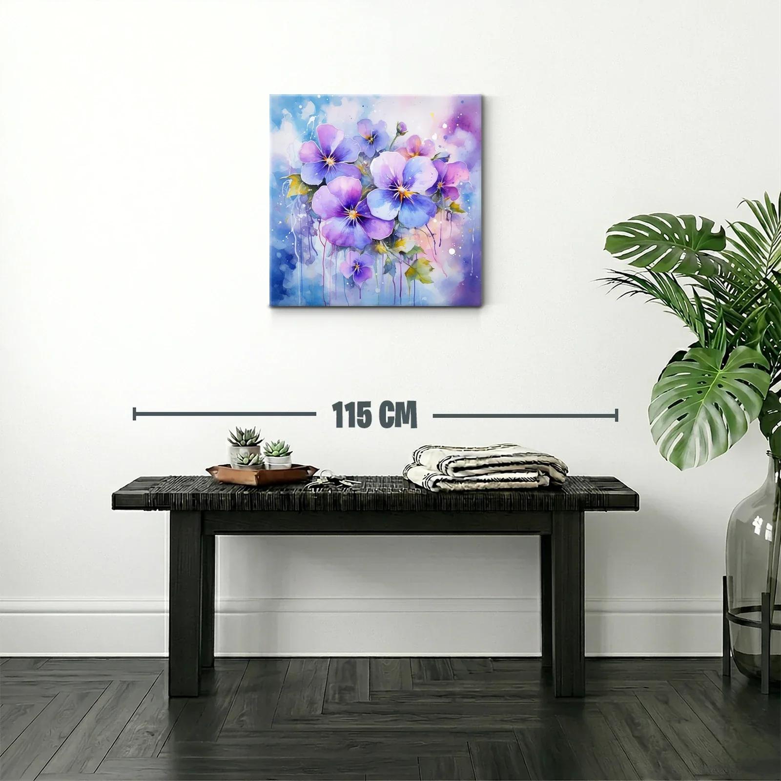 Cuadro con flores violetas y azules en tonos acuarela delicados — miniatura 2