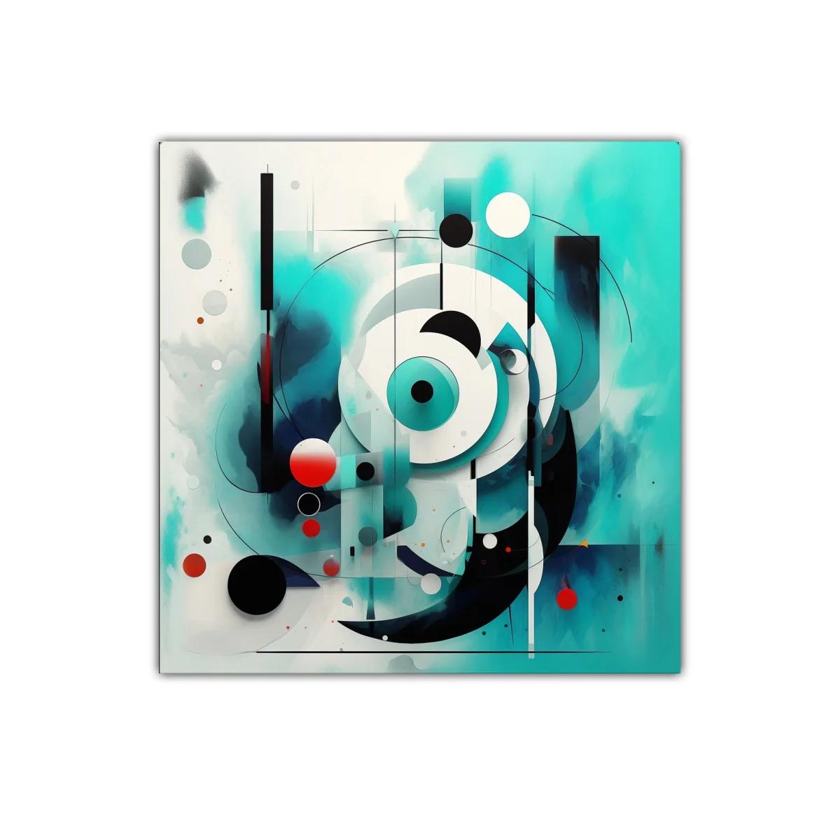 Composición abstracta con círculos y tonos turquesa y rojo — imagen principal