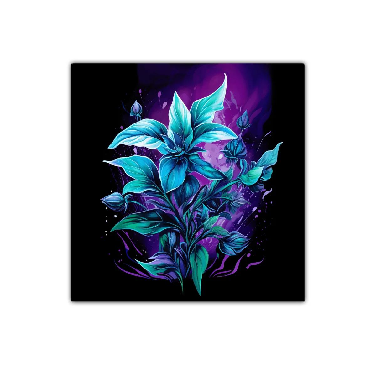 Flor azul vibrante sobre fondo púrpura oscuro — imagen principal