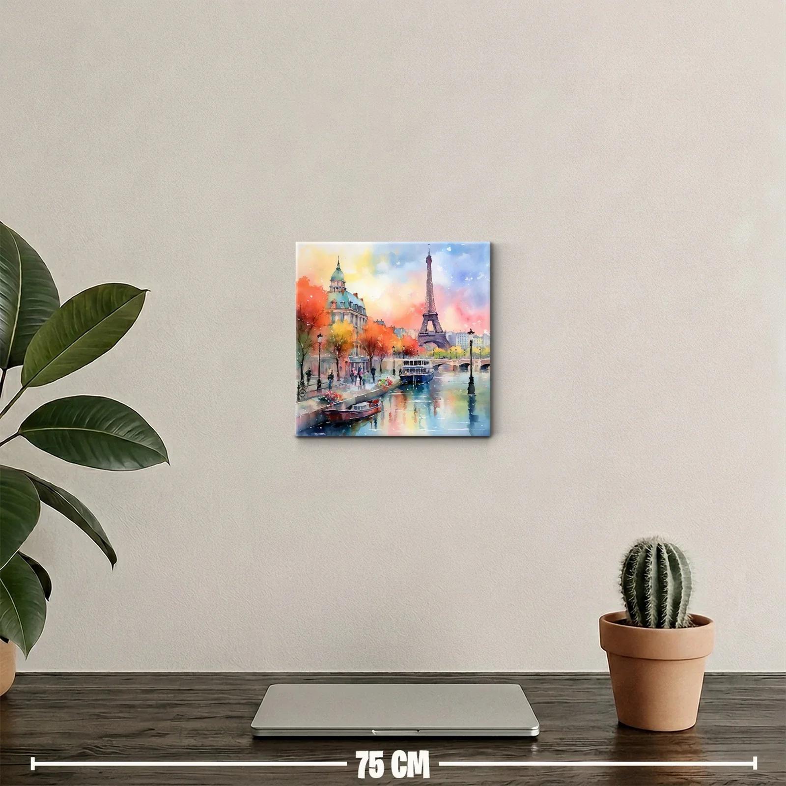 Paisaje urbano con la torre Eiffel y río al atardecer — miniatura 2